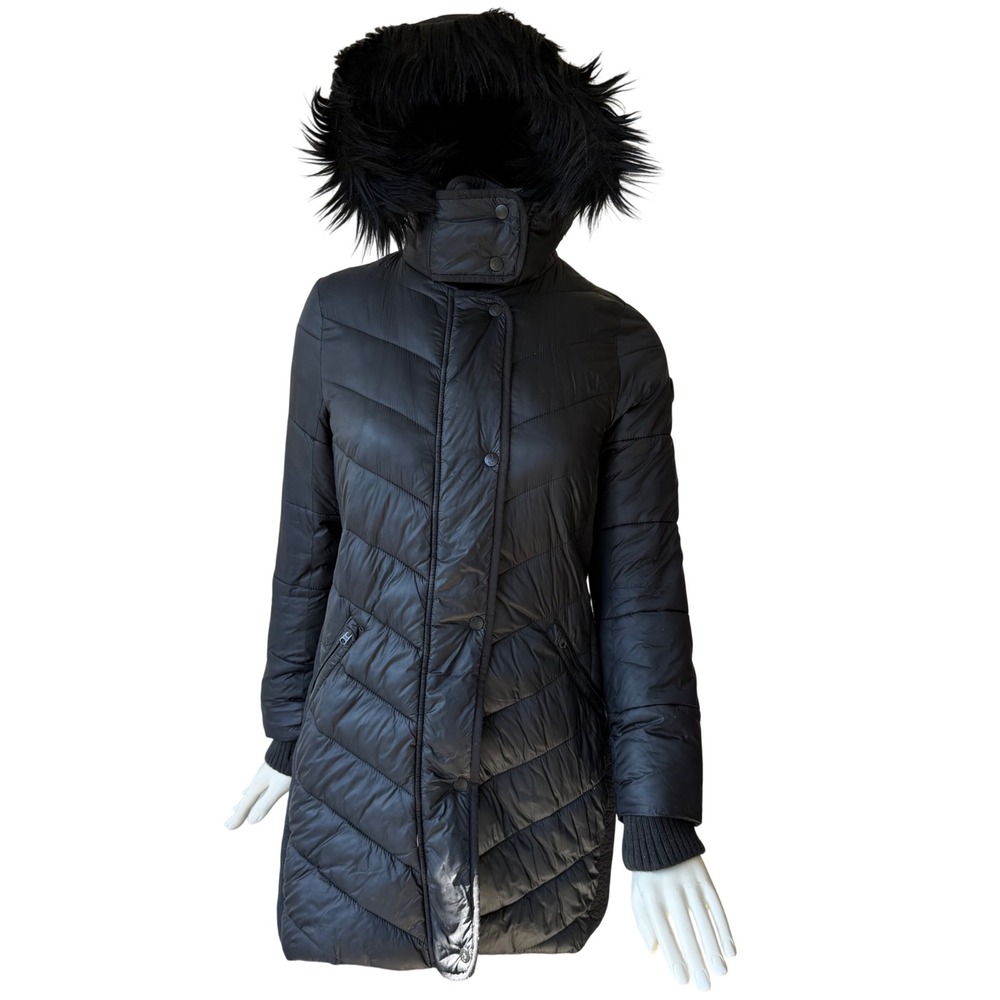 Abercrombie‎ & Fitch Puffer Parka Jacket Faux Fur Hood Black Gorpcore Winter S